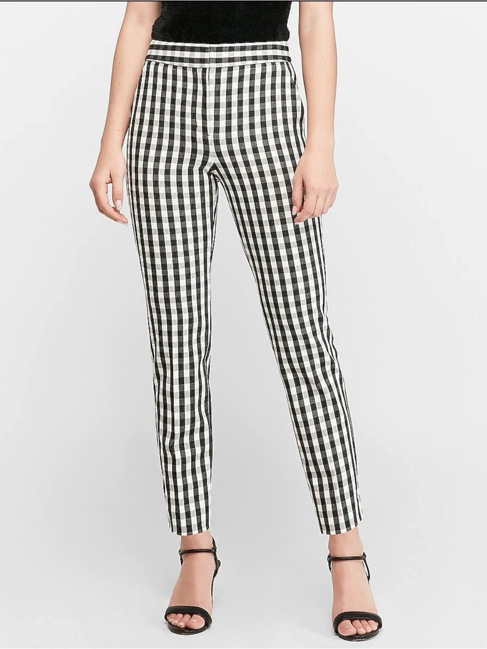 Express Editor Black White Gingham Flat Front Straight Ankle Slim Pants 0R